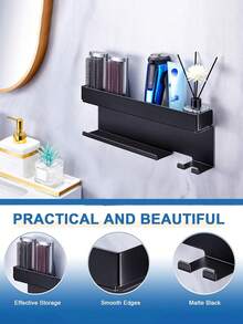 壁挂式吹风机支架，用于收纳美发配件、吹风机和卷发棒，无需钻孔即可安装，可用作吹风机支架、美发工具收纳盒、浴室美发工具整理架。 - 彩色 - 查看 7