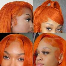 34 Inch Straight Orange Ginger Lace Frontal Wigs Human Hair 350 Colored Brazilian 13X4 HD Transparent Lace Front Wigs 200% Density For Women - S350 - Xem 3