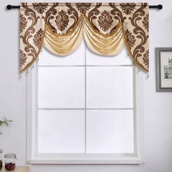 1pc Lace Curtain Decor, Solid Color Lace Curtain Design With Hollow Floral Pattern, Suitable For Kitchen, Outdoor, Bedroom, Party Decoration, Gifts