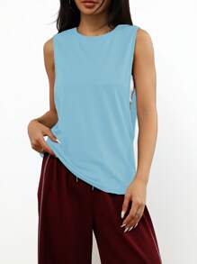 1 pezzo Maglia senza maniche casual, da corsa e fitness, ampia e comoda, di colore unito, per primavera/estate