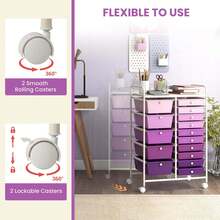15-Drawer Rolling Storage Cart Mobile Cart With Colorful Drawers & Metal Frame - Purple - View 8