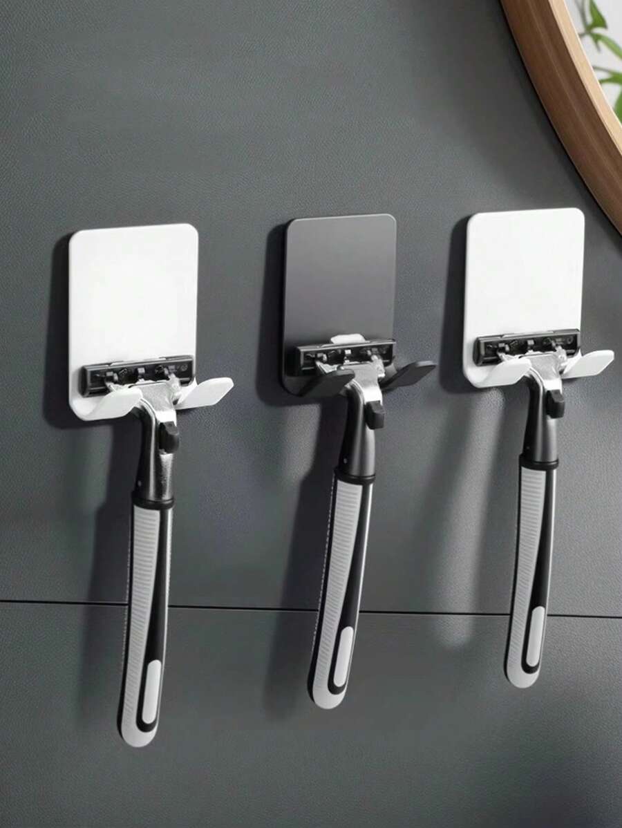 2pcs Plastic Manual Razor Holder Hooks, Self-Adhesive No Drill Stronghold Razor, Clothes, Umbrella Organizer Back To School
