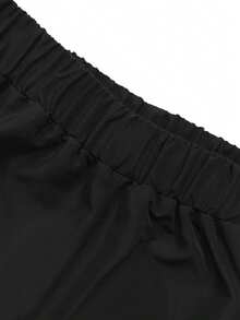 2pcs/Set Dropped Shoulder Solid Color Simple Short Sleeve Top & Pants Scrub Set Spring Black - Black - View 10