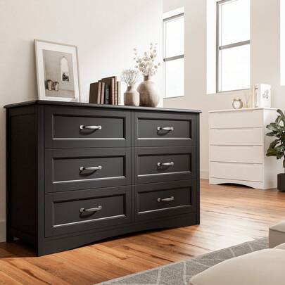 6 Drawer Dresser, Room Decoration, Multi-Drawer Storage Cabinet With Metal Handles, With Anti-Dumping Design, Suitable For Corridors, Entrances, Sturdy And Spacious