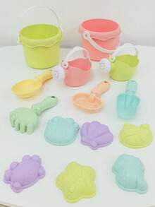 12pcs Beach Toys Set, Including Bucket, Shovel, Rake, Watering Can, Ocean Animal Molds, Summer Beach Water & Sand Play Toys Set, Interactive Parent-Child Playtime, Educational, Gift For Boys, Girls, Party