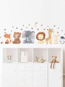 1 Set Cartoon Elephant, Lion, Giraffe, Star, Moon Wall Decals, Decorative Peel And Stick Wall Sticker For Kids Room - Multicolor - View 5