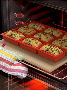 1pc Silicone Mini Loaf Pans, Silicone Baking Mold,Non-Stick Mini Bread Pans, 9 Cavities Silicone Bread Baking Mold, Perfect For Mini Loaf, Cake, Bread And Meatloaf, Cake,Brownie, - Rectangle Shaped Silicone Mold For Soap Making And Desserts - Red - View 1