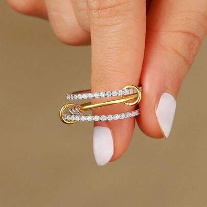 1枚时尚精致的S925纯银立方氧化锆戒指，优雅派对佩戴，生日礼物，珍贵珠宝礼品