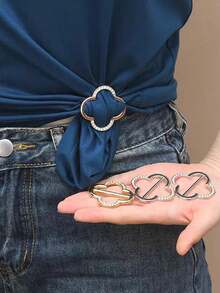 3pcs Women Fashion Metal Clothing Accessories Set - 2 Gold 1 Silver (Collar Clip, Scarf Clip, Belt Buckle) - Multicolor - View 11