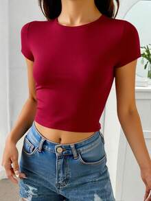 Women's Casual Round Neck Short Sleeve Slim Fit T-Shirt, Suitable For Summer Or As An Autumn/Winter Liner