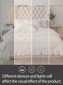 2/3pcs Elegant Rose Embroidery Bedding Set, With Ruffle Trim, Includes Duvet Cover And Pillowcase(S), Without Filler (1 Duvet Cover And 1/2 Pillowcase(S))