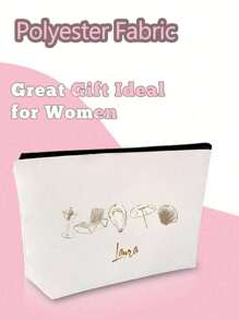 1 Customized Lightweight Stylish Simple Large Capacity Cosmetic Bag With Seaside Shell Elements, Zipper Closure, Nylon Material, Suitable For Women'S Daily Use, Work And Beach Vacation. Customizable Personalized Name Or Holiday Toiletry Bag