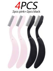 4/2/1pc New Stainless Steel Eyelash/Eyebrow Comb With Curved Plastic Handle, Portable Eyelash Mascara Brush, Makeup Brush, Anti-Crossed Fly Leg Beauty Tool