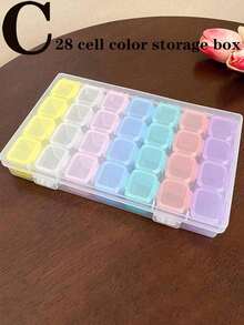 1 件 56&28 槽透明珠宝盒，PVC 塑料翻盖收纳盒，大容量配件整理盒，浴室珠宝收纳盒，多功能收纳盒，收纳盒，适用于戒指、耳环、项链、耳环、化妆品，夏季旅行收纳，波西米亚风格赠品，塑料材质，防震防摔，适合女性收纳整理器旅行必需品礼物返校