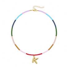TUANZISP 1pc Women's Colorful Beaded Letter Pendant Necklace, Delicate Unique Design, Sweet Cool Style, Layered Beaded Necklace, Fashion Versatile Casual Jewelry Gift For Women, Birthday, Valentine's Day