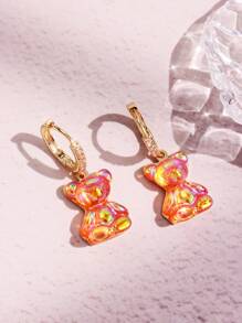 1 Pair Fashionable Cute Playful Resin Shiny Bear Dangle Earrings, Versatile For Daily, Party, Commute, Holiday, Women