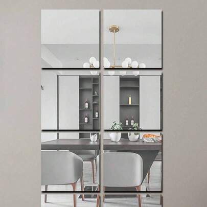 2/4/6/8/12pcs Mirror Wall Stickers, Full Length Mirror For Home, Bedroom, Self-Adhesive Soft Mirror, Acrylic Material, Unbreakable, Best Gift For Birthday, Graduation, Back To School, Room Decor, Study Supplies