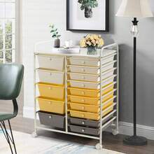 15-Drawer Rolling Storage Cart Mobile Cart With Colorful Drawers & Metal Frame - Màu vàng - Xem 3