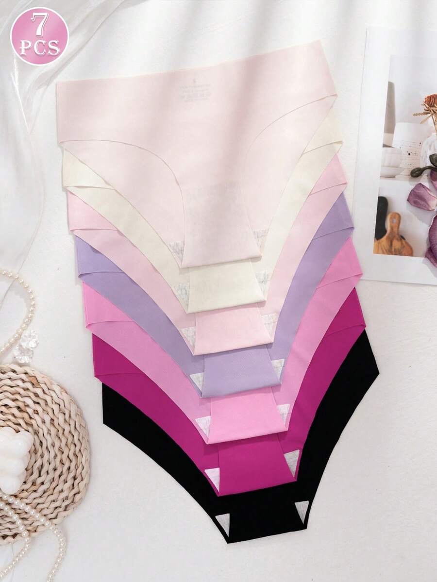 7pcs/Pack Women Seamless No-Show Panties, Multi-Color, Sports & Casual Comfort Triangle Briefs