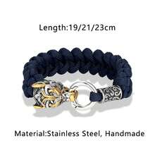 Pulsera vikinga de lobos de la mitología nórdica de Odín para hombres, de acero inoxidable trenzado con cuerda de paracaídas, runas vikingas y nudos celtas para joyas de exterior - Dorado - Ver 7