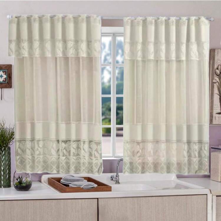 White Tulip Lace Kitchen Curtain With 40cm Band, 2.20m Width And 1.20m Height. Beautiful, Practical And Elegant! - Beige - View 1