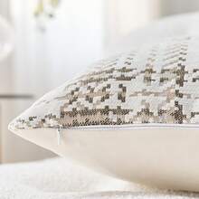 1 vỏ gối kẻ caro Bohemian màu ngà (không có ruột) hiện đại, thoải mái, mềm mại, phong cách hiện đại, vải nhung jacquard nhiều màu sắc, vỏ gối kẻ caro Scotland 3D, thích hợp cho trang trí nhà hàng ngày, ghế sofa, giường, phòng ngủ, phòng khách, trang trí tụ họp hàng ngày và ngày lễ, mọi mùa - Màu trắng kem - Xem 2