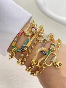 STYLEVER 1 件多色登山扣锁扣链、吊坠手链、不锈钢链首饰、节日礼物、珠宝礼物 - 金黃色 - 查看 2