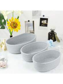 Oval-Shaped Cotton Storage Basket In Solid Blue, Minimalist Style For Living Room, Tabletop, Snacks, Toys Storage - Entryway, Bathroom Organizer, Home Decor Gift Basket