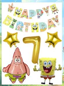 SPONGEBOB Conjunto de globos de Bob Esponja, decoración de fiesta de cumpleaños infantil de dibujos animados y anime, globos de película de aluminio, elementos de decoración de fondo