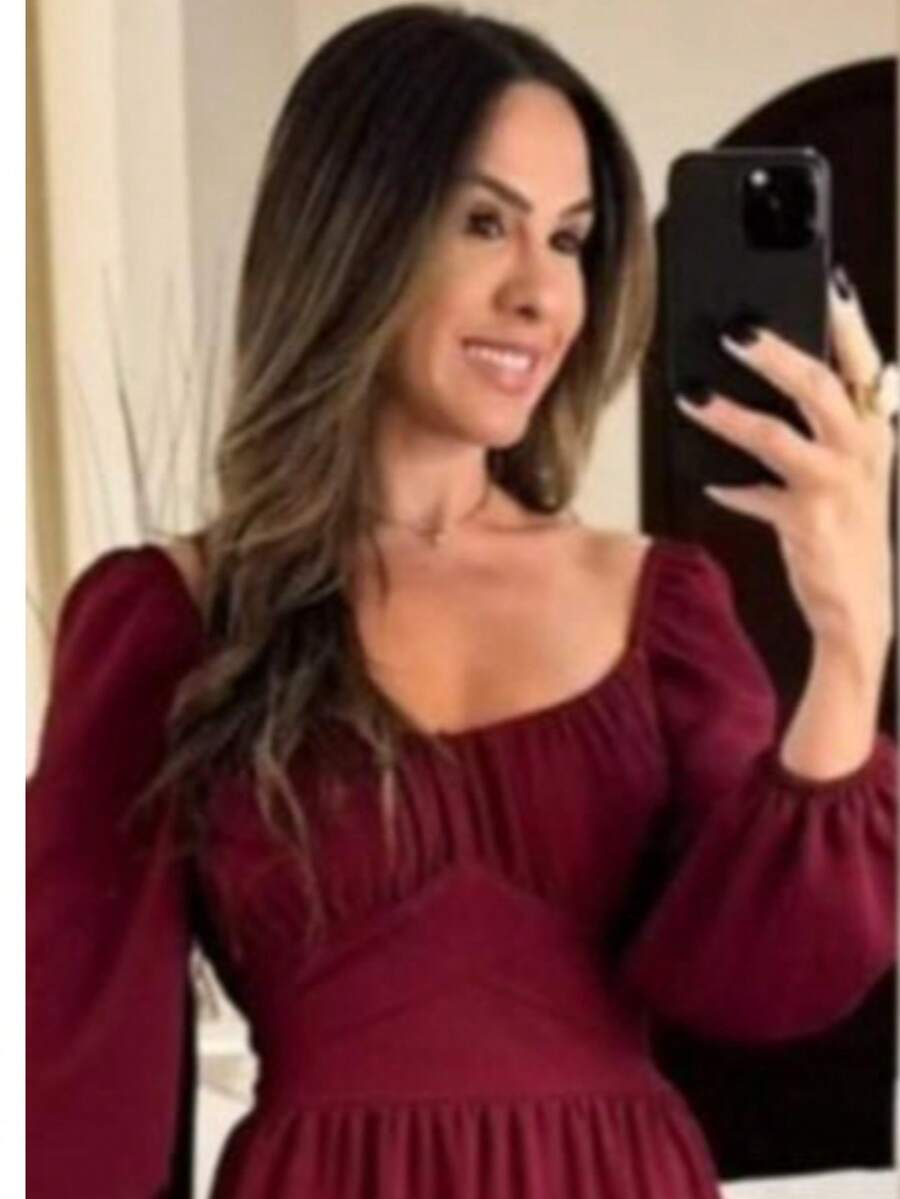 Women's Long Sleeve Square Neck Maxi Dress With Belt – Timeless Elegance Simple Casual Elegant Party Cloth Ruffle Hem Pleated Bust Backless Wedding Evening - 酒紅色 - 查看 1