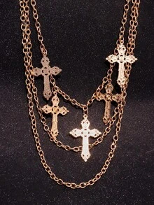 1pc Men's Punk Street Style Multilayer Golden Cross Body Chain, Fashion Unique Streetwear Jewelry - Multicolor - View 3