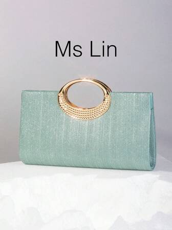 Lightweight, Business Chic Diamond Decor Bucket Bag Mini, Beautiful Mint Green Striped Decor Handbag With Metal Chain Shoulder Strap, Elegant, Sophisticated, Quiet Luxury Rhinestone Party Girl, Women, Bride's Perfect Gathering, Perfectly Matched With New Year Outfit, Perfectly Matched With Women's Party Dress. The Party Bag Is Ideal For Parties, Weddings And Dance Dinners/Ballroom Dancing, Perfectly Matched With Prom Accessories