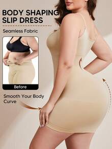 Women's Plus Size Tummy Control Dress Seamless Shapewear Slip Dress Adjustable Strap Shapewear Skirt - Apricot - View 1