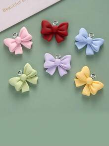 10pcs Cute Resin Bowknot Pendant, Macaron Bow Jewelry Accessories, DIY Earrings Necklace Keychain - Multicolor - View 1