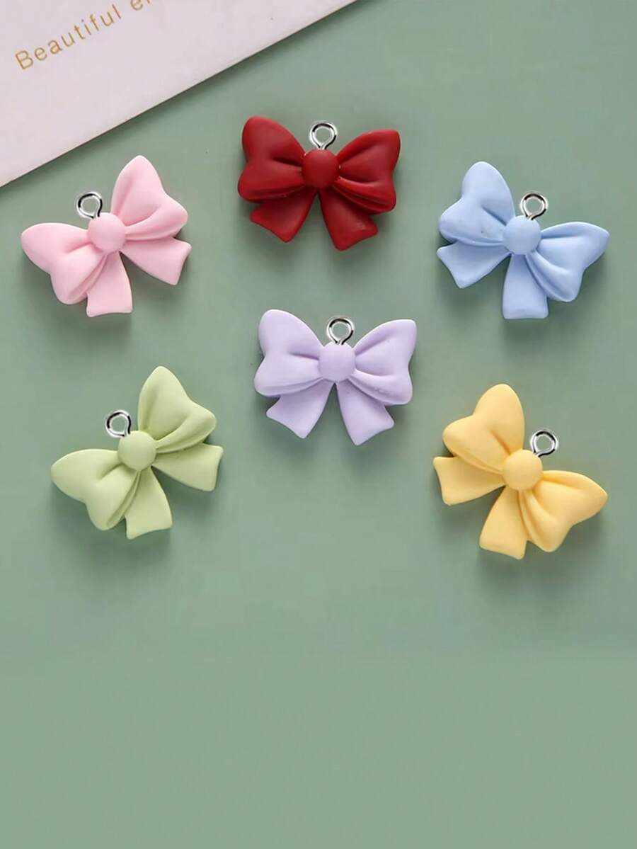 10pcs Cute Resin Bowknot Pendant, Macaron Bow Jewelry Accessories, DIY Earrings Necklace Keychain - Multicolor - View 1