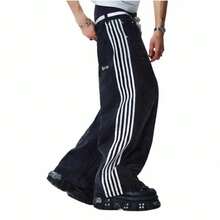 High Street Brand Striped Jeans Men's Spring And Autumn New Y2k Harajuku Straight Casual Wide Legs Mopping Long Pants - màu đen - Xem 3