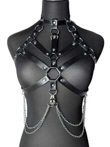 Valentine's Day Special-New Solid Color Cutout Corset With Chain-Women's Sexy Body Harnesses-Gothic Shaping Chest Belt-Adjustable Cage Top-Holiday Rave Costume Party Fashion Accessories