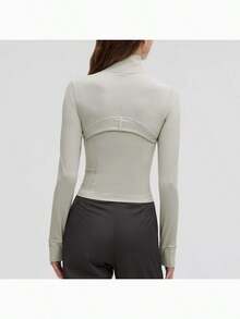 Define Cropped Jacket Nulu-For Yoga Gym Running-Sweat-Wicking-Yoga-All Seasons Sport-Spring/Summer-Autumn/Winter-Back To School - Jade Grey - View 3