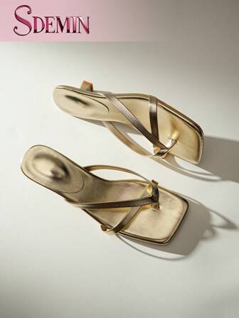 SDEMIN Summer New Arrival Women's Solid Color Slippers, Elegant Vacation Shoes, Casual Beach High Heels Sandals, Fashionable Slip-On Heels For Dress