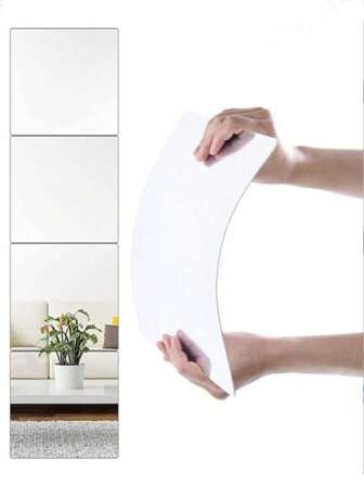 Espejo de Body entero de pared de cristal, espejo de Body entero para el dormitorio, espejo de Body entero con colgante de pared, hoja flexible de espejo autoadhesiva sin vidrio, espejo no frágil, adecuado para manualidades DIY, decoración de paredes del hogar, estudio de danza, gimnasio, dormitorio