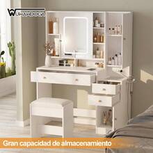 Tocador blanco con espejo y luz, mesa de maquillaje con 3 cajones - Blanco - Ver 2