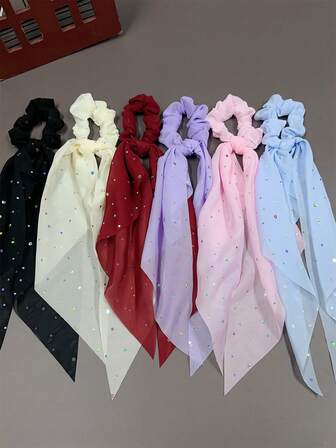 Juego de 3/4/6 piezas de coleteros elegantes de mujer con lentejuelas brillantes y malla de unicolor, adecuados para vestidos, atuendos diarios, accesorios para el cabello, elegantes y bohemios, accesorios para el cabello, diademas