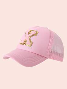 1 chiếc mũ màu hồng có họa tiết 26 chữ, mũ trẻ em cho bé trai và bé gái, mũ bóng chày, mũ có vành che nắng, thích hợp cho các hoạt động ngoài trời và mặc hàng ngày, chống nắng - Hồng - Xem 50