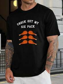 Camiseta divertida para amantes de la comida - Pechugas de pollo de seis pack - Camiseta gráfica - Regalo para papá que va al gimnasio y hace barbacoas - Ropa novedosa para hombres y mujeres - Negro - Ver 1