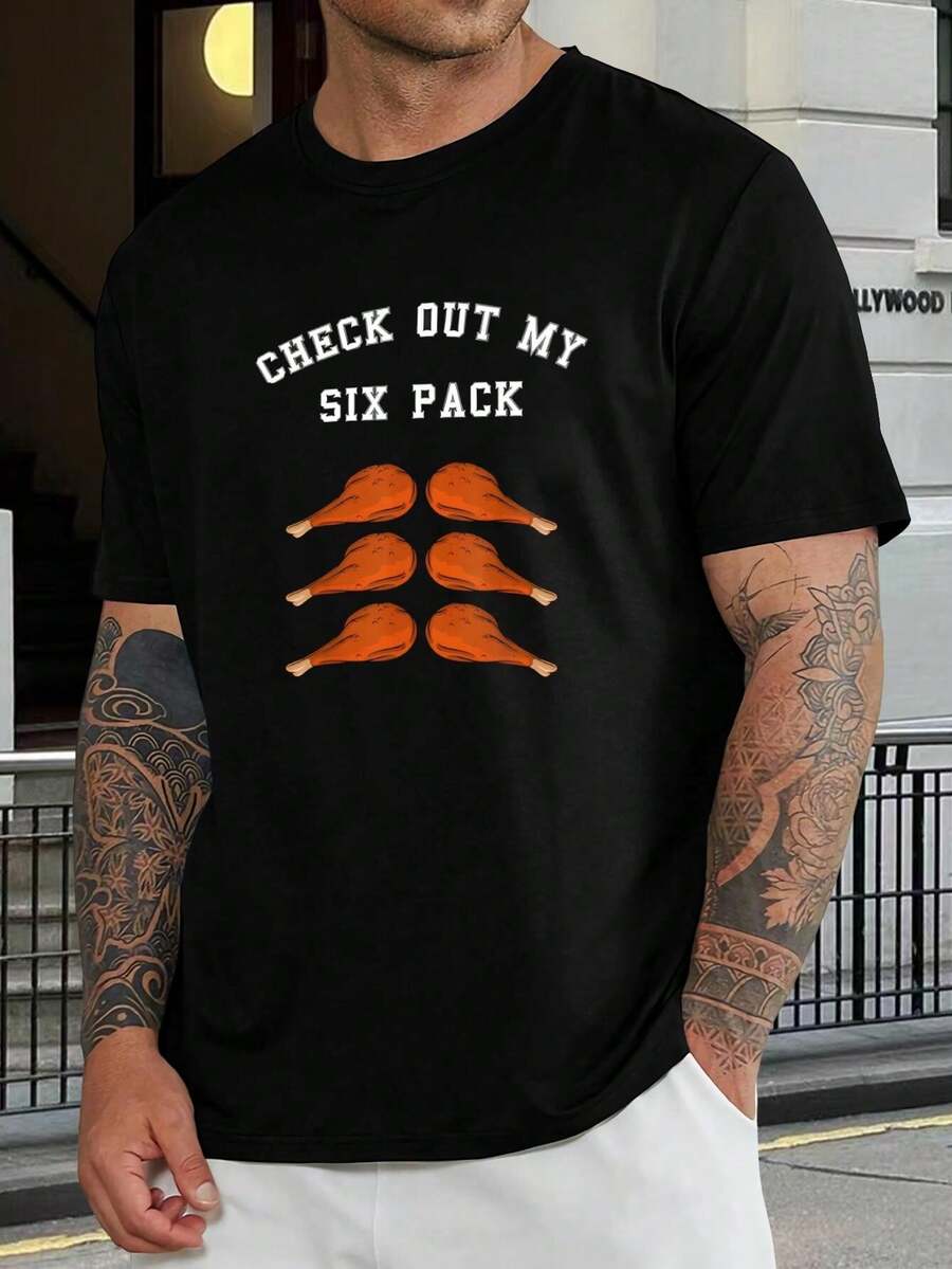 Camiseta divertida para amantes de la comida - Pechugas de pollo de seis pack - Camiseta gráfica - Regalo para papá que va al gimnasio y hace barbacoas - Ropa novedosa para hombres y mujeres - Negro - Ver 1