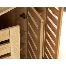 3 Door Wooden Shoe Storage Cabinet Rack Stand Slatted Cupboard, MDF, Oak Effect - Oak - View 4