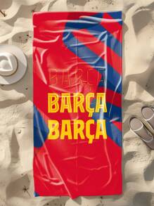 1pc BARCA Forever Beach Towel - Quick-Dry Lightweight Polyester, Super Absorbent & Machine Washable With Modern Low-Pile Texture - Vibrant Red & Blue Stripes Print For Swimming, Camping, Travel Beach Essentials