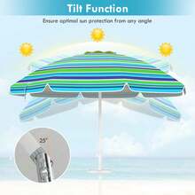 7.2 FT Portable Beach Umbrella Tilt Sand Anchor Cup Holder With Carry Bag Green - màu xanh lá - Xem 7