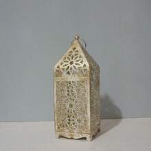 1 peça de lanterna de ferro estilo vintage marroquino, suporte de vela decorativo de ferro oco, lanterna do Oriente Médio para decoração externa