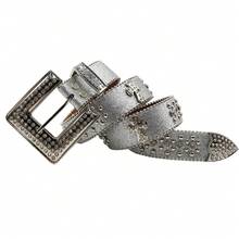 Cross Rhinestone Belt Women Rivet Alloy Rhinestone Diamond Needle Buckle Punk Style European And American Hip Hop Style - Silver - View 2